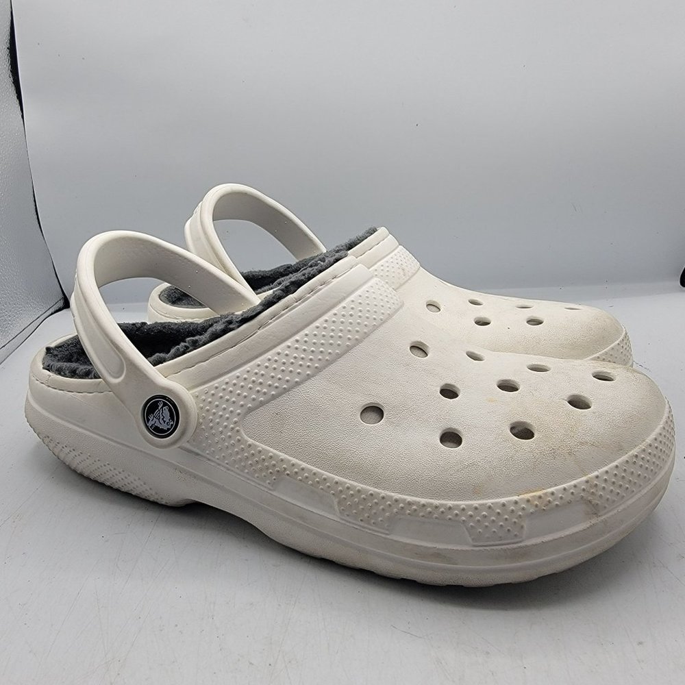 Crocs Classic Lined Womens Size 9 Faux Fur Comfort White Slip On Clogs 203591